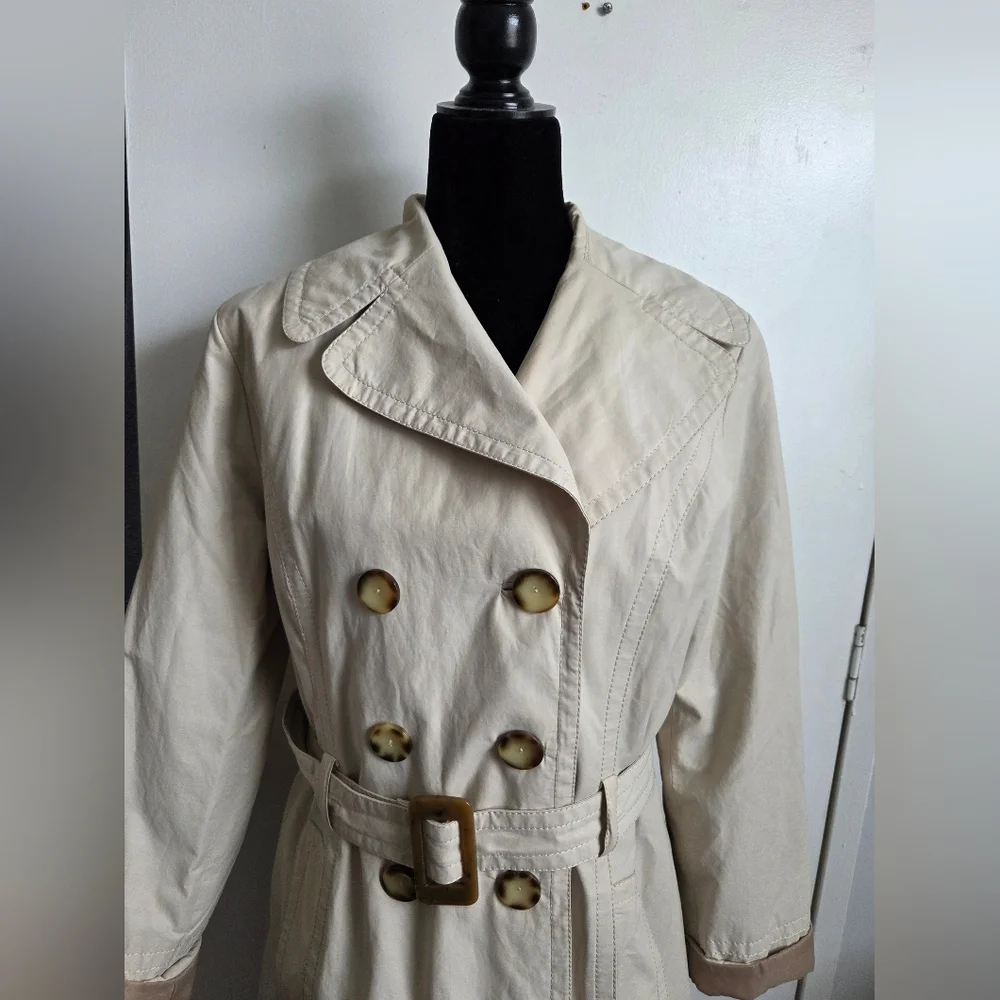 Donatella Double Breasted Beige Trench Coat Womens Size 12 - Picture 12 of 16